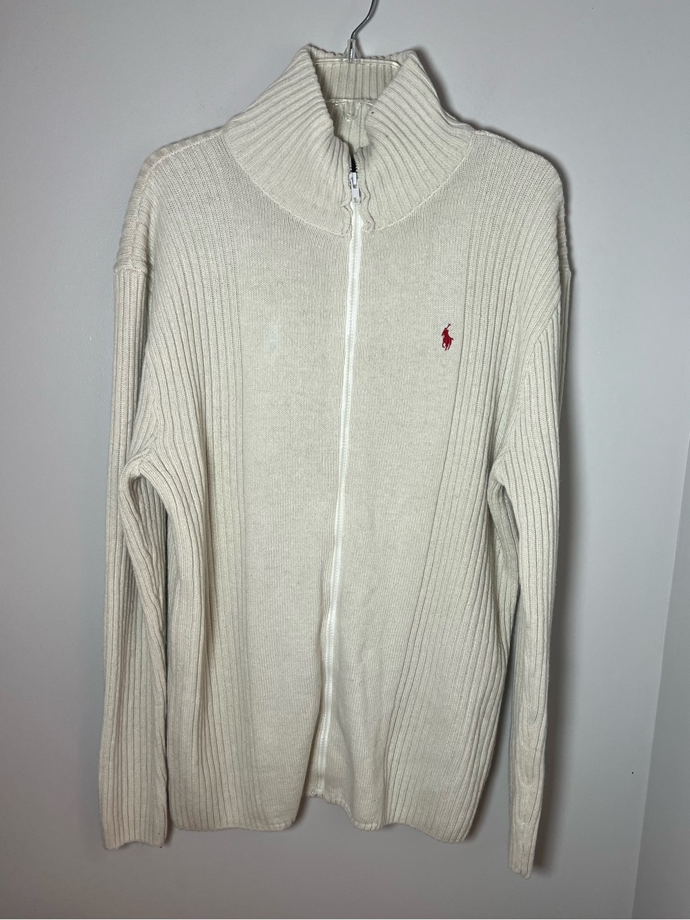Polo Ralph Lauren Men’s Cotton Ribbed Tan Full Zip Sweater Old Money Preppy Sz L